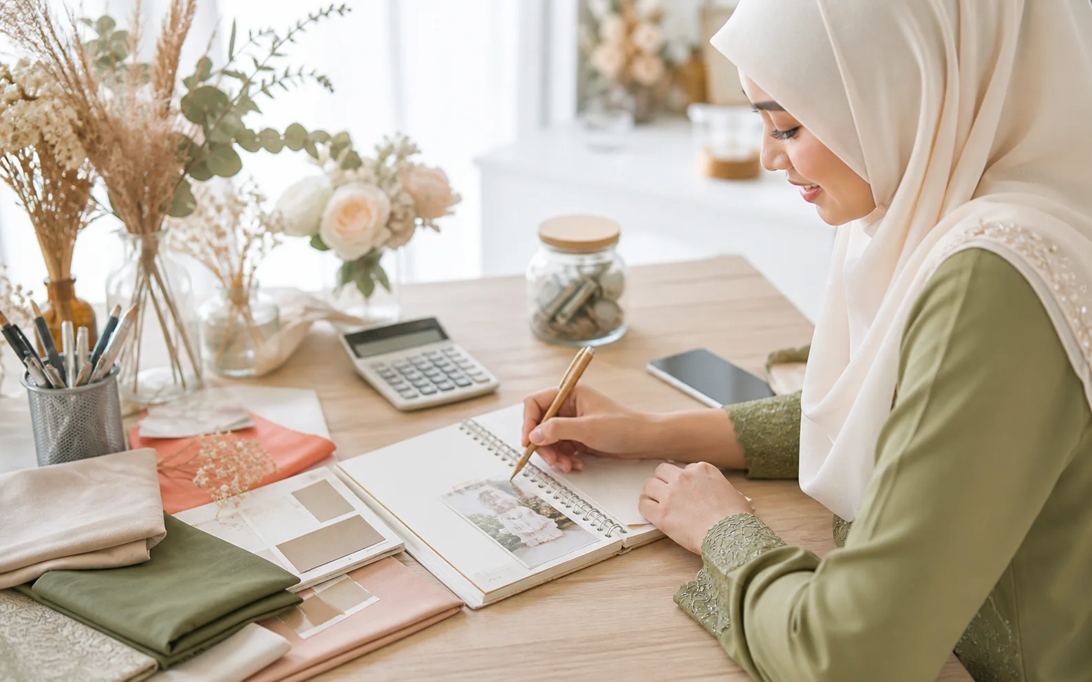 Bakal pengantin merancang bajet majlis di meja